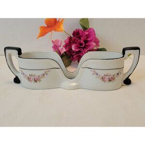 Vintage Noritake Teaspoon Spoon Holder Double Handled Floral Japan 8" Art Deco